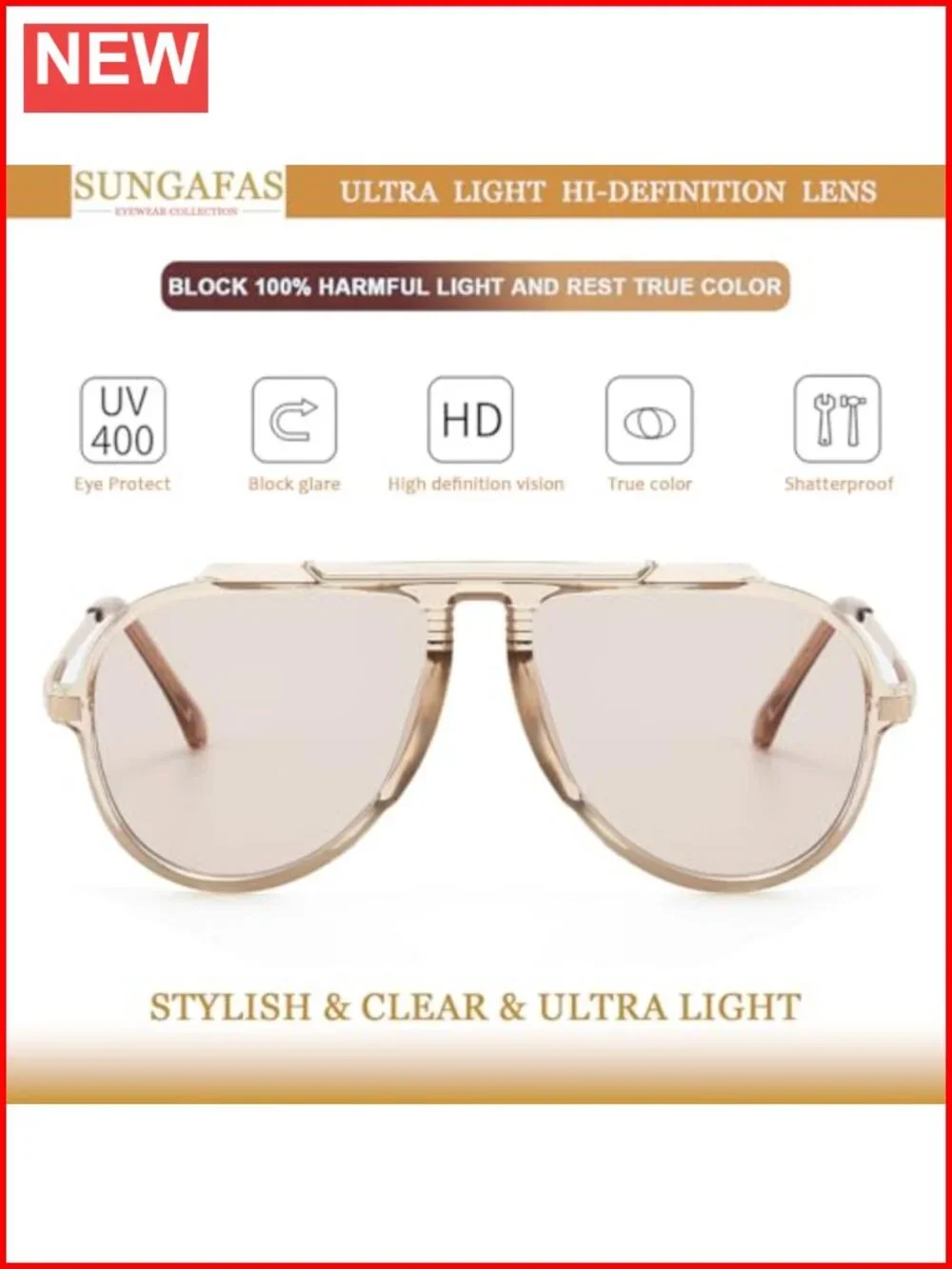 Oversized Aviator Sunglasses Women Metal Temple UV400 Protection Retro